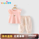 優(yōu)奇女童套裝夏季女寶寶洋氣可愛短袖T恤長褲嬰幼兒夏裝衣服兩件套夏