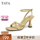他她（TATA）一字帶涼鞋女細(xì)跟百搭高跟鞋女涼鞋女款最新款7XM01BL3 杏色 38