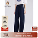 Hush Puppies暇步士女裝春秋季新款學(xué)院風(fēng)減齡寬松直筒百搭休閑褲 196深藍 30