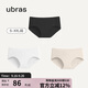 ubras女士?jì)妊澟咕滓d中腰三角褲黑色+白色+瓷肌色M