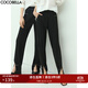 COCOBELLA撞色明線(xiàn)兩穿黑色休閑褲女立體打褶通勤長(cháng)褲PA500 黑色 L