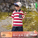 ASK JUNIOR男童運動(dòng)套裝夏薄款兒童條紋POLO衫短褲跑步兩件套 紅色  130 