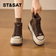 星期六加絨厚底帆布鞋女2025新款秋冬季復古保暖雪地靴高幫加厚防滑板鞋