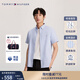 TOMMY HILFIGER【彈力牛津紡】夏季男裝休閑細條紋修身短袖襯衣襯衫男外套02782 藍白條紋0GZ L （推薦：140-155斤）
