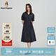 Hush Puppies【舒適休閑】暇步士女裝2025夏季輕盈古巴領(lǐng)可調節腰帶半袖裙 玄青藍 L