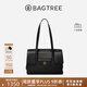 BAGTREE明星同款包包樹(shù)海豚包輕奢品牌植鞣皮托特包大容量通勤女士電腦包 中號-黑色 能裝A4資料 高級小眾