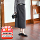 Olrain歐芮兒時(shí)尚通勤半身裙秋季女裝中長(cháng)款高腰顯瘦鉛筆半裙 灰色 M