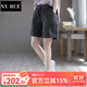 NY-RCE高腰牛仔短褲女秋裝寬松女裝中褲新款休閑褲時(shí)尚褲子女士五分褲 黑色 XL