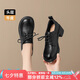 ZHR頭層牛皮單鞋女通勤風(fēng)粗跟系帶女鞋工作職業(yè)樂福皮鞋女KM07黑色38