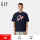 Gap男女裝2025夏季新款純棉印花大logo短袖T恤寬松時(shí)髦上衣727507 海軍藍(lán) S (165/88A) 亞洲尺碼