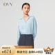 OVV【重磅真絲】OVV2022春夏新款女裝桑蠶絲22MM雙喬V領(lǐng)襯衫 中藍(lán)12 S