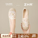 ZHR單鞋女舒適軟平底休閑漁夫鞋田園風(fēng)透氣網(wǎng)紗套腳女鞋 W118米黃38