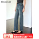 Olrain歐芮兒藍(lán)色高腰牛仔褲女夏季2025新款設(shè)計(jì)感直筒窄版闊腿褲 藍(lán)色 M 160/68A/M