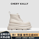 CHERY KALLY【暗影獵手】氣質(zhì)厚底馬丁靴女士2025秋冬新款白色時(shí)尚真皮短靴子 米白色 37