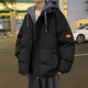 VUUG秋冬連帽棉衣男新款假兩件寬松加厚保暖晉江棉服外套 黑色 XL