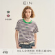 EIN言活力夏日色彩條紋撞色圓領(lǐng)復(fù)古文藝短袖T恤上衣2025夏季新款 灰藍(lán) L