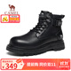 駱駝（CAMEL）牛皮舒適增高戶(hù)外復古高幫馬丁工裝靴男 G15W076040 夜黑色 41