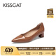 KISSCAT金晨同款接吻貓[CAT系列]貓掌鞋單鞋女簡(jiǎn)約通勤高跟鞋尖頭船鞋女 深黃棕色 （瘦腳卡碼拍小一碼） 36 (230mm)