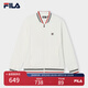 FILA 斐樂官方男士針織長袖外套2025夏季新款舒適簡約休閑棒球服 云白-WT L 175/96A/L