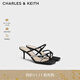 CHARLES&KEITH方頭交叉帶鉆飾細高跟拖鞋生日禮物CK1-60280475 BLACK TEXTURED黑色紋理 37 （235）