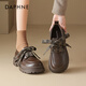 達芙妮棕色樂(lè )福鞋女2025新款秋冬復古厚底皮鞋英倫風(fēng)增高單鞋