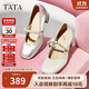 他她TATA女鞋甜心瑪麗珍鞋高跟粗跟小皮鞋羊皮單鞋子7ACC1CQ4米白 35