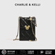 CHARLIE&KELLI品牌 CK輕奢包包女包菱格小香風(fēng)單肩斜挎包鏈條手機包生日禮物女 黑色
