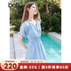 百圖betu女裝2025夏季新款連衣裙時(shí)髦海鹽藍(lán)泡泡袖暗提花裙子2503T97 藍(lán)色 L