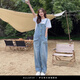 薩拉維夫（SLLAVIF）品牌時(shí)尚高檔充滿(mǎn)活力2025夏季新款韓版寬松舒適牛仔背帶褲套裝女 淺藍背帶褲 XS 95斤內