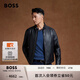 BOSS博斯【禮物】【機(jī)車風(fēng)羊皮】男士立領(lǐng)雙拉鏈復(fù)古風(fēng)皮夾克 001-黑色 M (48)