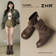 ZHR厚底短靴女復古顯瘦堆堆褲管靴女增高英倫風(fēng)馬丁靴女 KN191棕色36