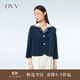 OVV2023春夏新款女裝精致圓領(lǐng)七分袖桑蠶絲短款休閑夾克外套 藏青（凈色）25 M