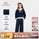 英氏（YEEHOO）女童套裝兒童衣服春秋新款長(cháng)袖衛衣褲子休閑學(xué)院風(fēng)中大童裝兩件套 云朵華夫-深藍【棉彈·兩件套】 160 cm【順豐包郵 · 極速達】