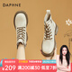 達芙妮（DAPHNE）馬丁靴女冬季加絨保暖厚底新款英倫風女生百搭機車短靴2023冬季 米色-加絨 37 (235mm) 標準碼