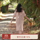 朵朵·可可涼感升級 夏季寬松大碼 輕薄人棉印花休閑短袖長(cháng)睡裙 淺杏 M (160)