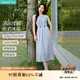 茵曼法式度假風(fēng)女裝串珠連衣裙2025春季新品小眾褶皺無(wú)袖裙子 藍色 M