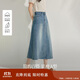 茵曼復古洗水牛仔半身裙夏季女裝百搭高腰顯瘦a字中長(cháng)牛仔裙 牛仔藍 L