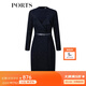 PORTS寶姿秋冬新品女裝縫制針織長(cháng)袖中長(cháng)連衣裙LL9N075LCF059 丈青混色 L (8)