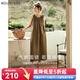 Olrain歐芮兒棕色無(wú)袖連衣裙女夏季新款寬松度假風(fēng)掛脖裙子沙灘裙 棕色 M
