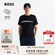 BOSS博斯【防曬T恤】男士夏徽標(biāo)印花修身棉質(zhì)平紋針織休閑短袖T恤 001-黑色 XL