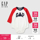 GAP嬰兒2025春季新款棉質(zhì)小熊印花logo撞色連體衣兒童裝687241