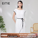 愛特愛（EITIE）簡約撞色包邊收腰圓領(lǐng)連衣裙寬松顯瘦時尚夏新款女裝7007716 亮白10 L 165