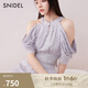SNIDEL2025春夏新品優(yōu)雅露肩流蘇收腰掛脖印花連衣裙SWFO251123 淺灰色 S (0)