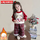 鄰家米其（LINJIAMIQI）女童套裝秋冬裝加絨加厚新款1-3-8歲寶寶兒童裝女孩冬季4小孩衣服 XT8073（上衣+褲子）-紅色 110 碼/身高100-110cm（3-4歲）