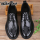 Walker Shop男鞋商務(wù)休閑皮鞋厚底英倫圓頭軟底軟面西裝鞋男士正裝皮鞋 黑色系帶 皮鞋碼 42 皮鞋碼