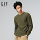 蓋璞（GAP）男女裝2025秋季新款LOGO華夫格長(cháng)袖T恤休閑常規上衣美版 軍綠色 S 美碼 M亞洲碼175/92A