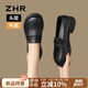 ZHR頭層牛皮樂(lè )福鞋女學(xué)院風(fēng)粗跟單鞋女舒適百搭厚底皮鞋女KL01黑色38