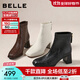 百麗（Belle）復古褶皺面時(shí)裝靴女2025冬新商場(chǎng)同款優(yōu)雅高跟短靴E5U1DDD5預售 黑色 37