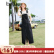 百圖betu女裝春夏新款背帶裙減齡設計感開(kāi)叉牛仔背帶裙女2403D10 深牛仔藍 M