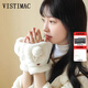 VISTIMAC手套女冬季可愛(ài)卡通保暖毛絨韓版半指翻蓋露指學(xué)生防寒手套冬天 米白色 均碼